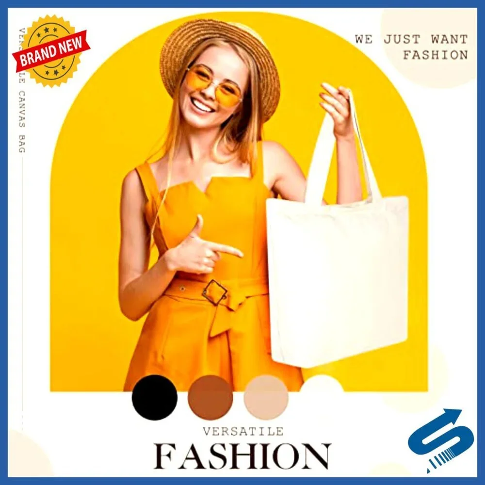 Large Canvas Tote Bag with Zipper Reusable Grocery Shopping DIY Craft